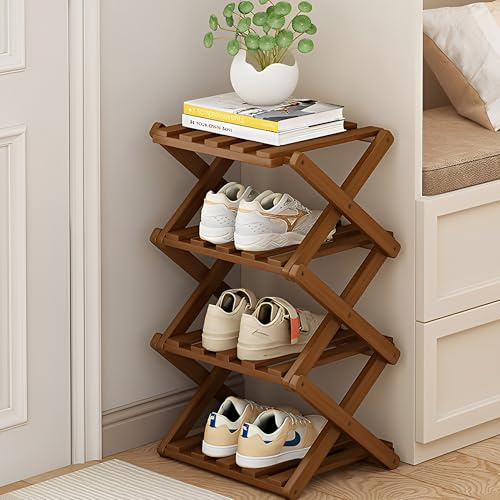 CXAFQ Étagère à chaussures en bambou 4 couches - Portable - Pas d'installation de meuble à chaussures extensible - Utilisé pour le rangement des chaussures dans les couloirs, les chambres, les