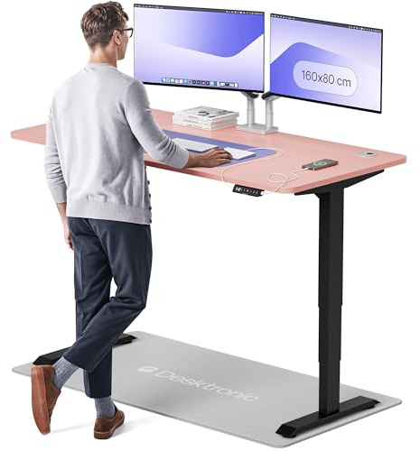 Desktronic HomePro Standing Desk – 160 x 80 cm Height Adjustable Desk with Electric Dual Motor, Touchscreen Controller & Integrated USB/USB-C, 3 Memory Presets