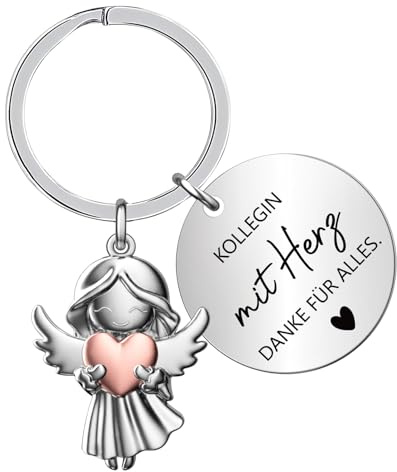 HUKUMA Beste Kollegin Schlüsselanhänger Schutzengel, Schlüsselanhänger Arbeitskollegin mit Spruch, Beste Kollegin Geschenke, Engel Anhänger, Glücksbringer Schutzengel für Arbeitskollegin Geschenke