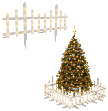 LILIIN 3.5M Beleuchteter Gartenzaun Miniatur Zaun mit LED-Beleuchtung für Weihnachtsbaum Garten Lattenzaun aus Kunststoff für Weihnacht Dekoration, Warmweiß Lattenzaun-Wellenförmig(3.5m, 10 Stück)