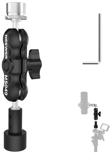 NEEWER Mikrofonhalter Adapter für Boom Arm Microphone Ständer Klemme Halterung, 360° Doppel Mini Kugelkopf Magic Arm aus Aluminiumlegierung mit 1/4 bis 5/8 Schraubenadapter, max. Traglast 900g MS049