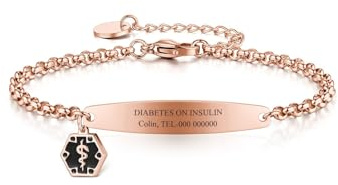 PiercingJak Notfallarmband Personalisiertes Armband mit Name Telefonnummer Notruf Senioren Epilepsie Allergie SOS ID Tag Armbänder Medizinisches Notfall-Armband Edelstahl Armkette für Männer Frauen