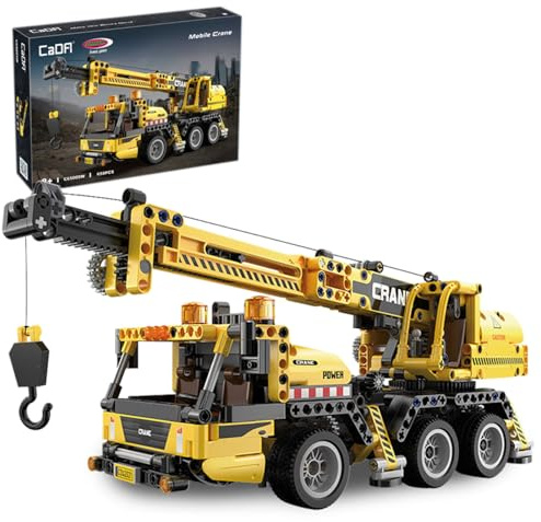 JAMARA 402886 CADA Mobilkran Bricks - Baustellenfahrzeuge ab 8 Jahre, Kinder Technik Jungen Spielzeug, Geschenkidee für Kids, Fahrzeug aus Klemmbausteinen, Detailgetreues Design