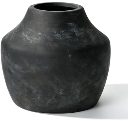Sawoake Rustic Vintage Black-Gray Terracotta Pot, 5.3 Inch Aged Ceramic Vase for Dried/Fresh Flowers, Handcrafted Round Planter for Farmhouse, Boho Home Decor, Living Room, Entryway, Airbnb Styling