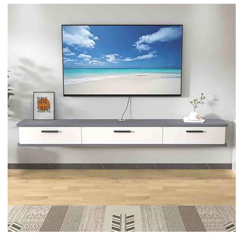 Meuble Tv Mural Suspendu, 180 Cm (71 Po), Meuble Multimédia Avec Étagères Et Porte Escamotable, Meuble Tv Moderne Pour Salon, Solution De Rangement Élégante Pour La Décoration Intérieure, Gris Et Bla