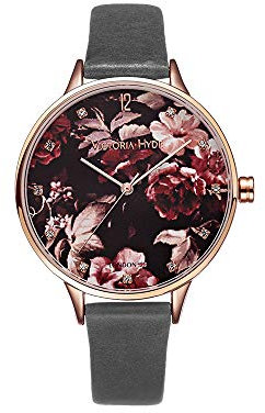 VICTORIA HYDE Moda Floreale Fiore Viso Al Orologio Analogico Quarzo Donna Cinturino In Vera Pelle Impermeabile