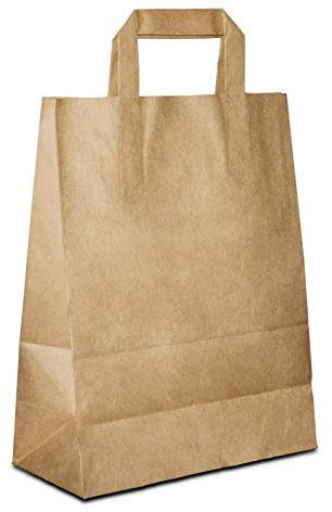 Papiertüten Braun mit Flach-Henkel I 500 Stk. 18+08x22cm I Papiertragetasche für Einzelhandel, Hochzeit, Geburtstag, TO-GO I Geschenktüten aus Kraftpapier I HUTNER