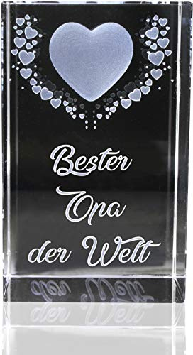 VIP-LASER | 3D Kristall | Motiv: Fliegende Herzen | Bester Opa der Welt (incl. LED-Leuchtsockel (empfohlen))