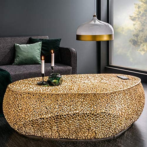 cagü Couchtisch NUBE Gold aus Aluminium im Aststruktur-Design handgefertigt 122cm