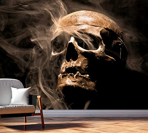 Vlies Tapete XXL Poster Fototapete Totenkopf Rauch Totenschädel Farbe color, Größe 300 x 220 cm