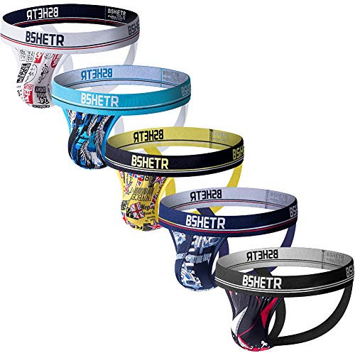 BSHETR Herren Jockstraps Männer String Tanga Athletic Supporters 5er Pack Ultra Soft Daily Sports Unterwäsche (R302, XL)