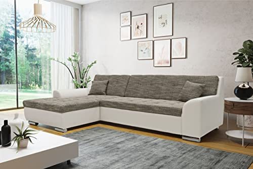 DOMO. collection Ecksofa Treviso, Schlafsofa in L-Form aus Kunstleder und Webstoff, Sofa, Couch mit Schlaffunktion, Eckcouch, Polsterecke, 267 x 178 x 83 cm (BxTxH), grau/weiß