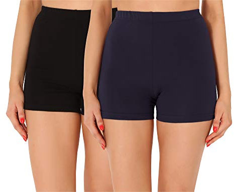 Merry Style Damen Shorts Radlerhose Unterhose Hotpants Kurze Hose Boxershorts aus Baumwolle 2Pack MS10-358(2Pack Schwarz/Marineblau,XXL)
