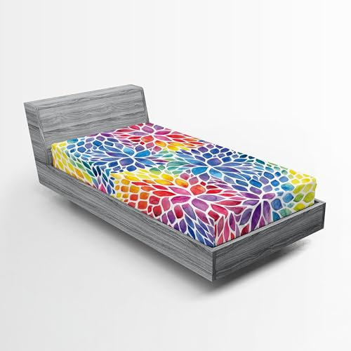 ABAKUHAUS Bunt Spannbetttuch, Regenbogen farbige Blätter, Soft Dekorativer Stoff Bettwäsche Rund-um Elastischer Gummizug, 160 cm x 200 cm, Mehrfarbig