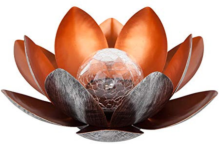 Dehner Lámpara Solar Lotus, diámetro 27,5 cm, Altura 12 cm, Metal, Plata/Rojo