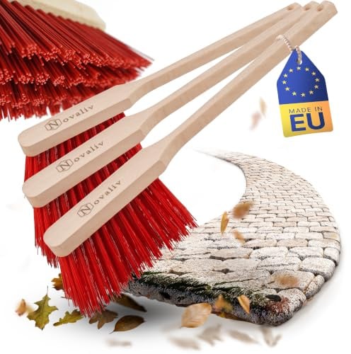 Novaliv 3X Handfeger mit langem Stiel I 45 cm I Elaston I Schneebesen Holz Schnee Feger Kehrwisch dust Brush