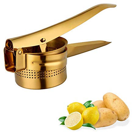 Meisha - Schiacciapatate manuale in acciaio inox per patate, frutta, verdura, Yams, zucca, alimenti per bambini e molto altro ancora, colore: Oro
