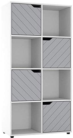 URBNLIVING White Wooden Cube Bookcase With Line Doors Display Shelf Storage Shelving Cupboard Modern (Grey Door, 2x4 Cube (8 Cube))