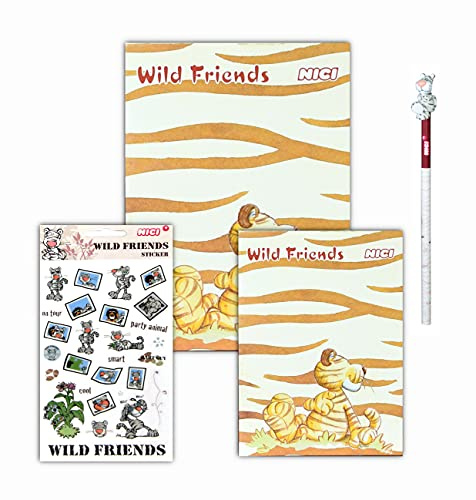 Wild Friends NICI Schreibwaren-Set 4-teilig (2x Notizblöcke, Stift, Sticker) (Tiger)