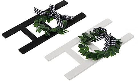 Garneck Wooden Farmhouse Tiered Tray Decoration 2PCS Mini Ladder Tray with Wreath Rustic Ladder Sign Farmhouse Wooden Tray for Home Kitchen Rustic Decor Ladder Tiered Tray Decor