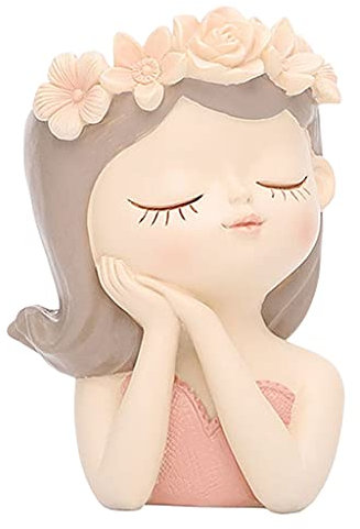 Baoblaze Ragazza Testa Viso per Piante Donne Busto per Fiori Cactus succulenti per fioriere Soggiorno per Interni Desktop, 8x7x11 cm