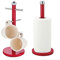 Royal Cuisine Kitchen Roll Paper Towel Stand Pole Holder and 6 Cup Mug Tree Set with Weighted Anti-Slip Base Stainless Steel (Red)