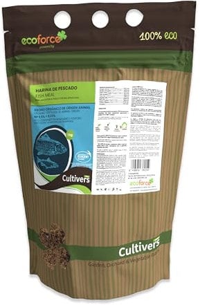 CULTIVERS Harina de Pescado 1 kg. Abono Ecológico para Plantas Universal. Aporte de Nitrógeno y Fósforo. Fertilizante Activador del Crecimiento. Aumenta la Fructificación y Maduración