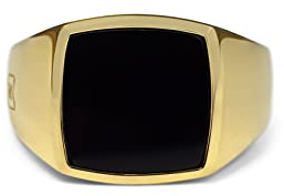Herren Ring Siegelring Echtgold vergoldet mit schwarzem Onyx Stein quadratisch poliert 925 Sterling Silver | Männerschmuck aus Deutschland mit Geschenk-Box (64)