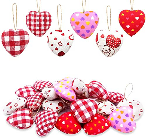 30 PCS Valentine's Day Heart Ornaments Heart Baubles Romantic Hanging Decorations for Valentine's Day Wedding Anniversary