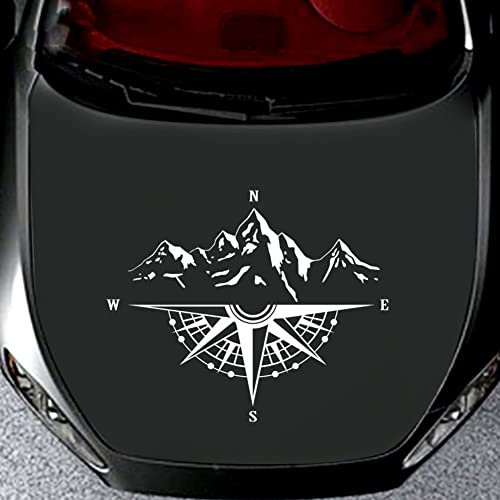 YlRNhe Auto-Aufkleber – Berg-Kompass-Aufkleber für Motorhaube, wasserdichter Vinyl-Motorhauben-Aufkleber/Autofenster-Aufkleber/Auto-Grafik-Körperseiten-Aufkleber, 19,68''x 16,14'' (Weiß)