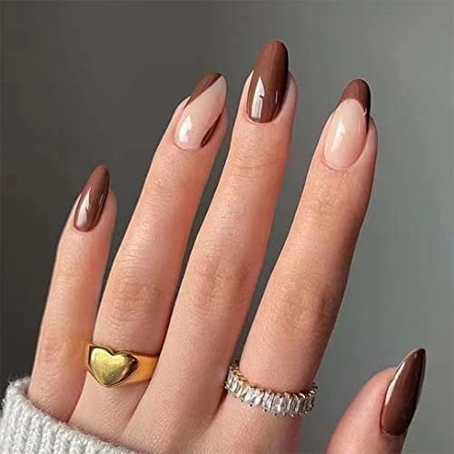 Sethexy Wavy Line False Nails Abstract Oval Press on Nails French Fake Nails 24Pcs Art Acrylic Stick on Nail Tips