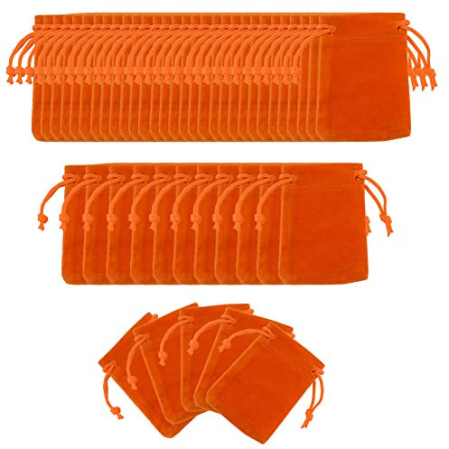 AKOAK Samtbeutel mit Kordelzug, klein, 7 x 9 cm, für Schmuck, Geschenke, Süßigkeiten, Party, Urlaub, Weihnachten, Hochzeit, Orange, 50 Stück