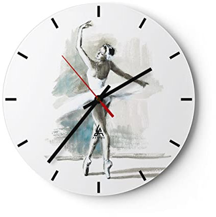 Modern Wanduhr Ballerina Tanz Frau 30x30cm Rund Klein Wand Uhr Glas Analog Zimmeruhren Küche Büro Wohnzimmer Glasuhr Wall Clock Dekoration Design Wanddekoration Küchenuhr C3AR30x30-4953