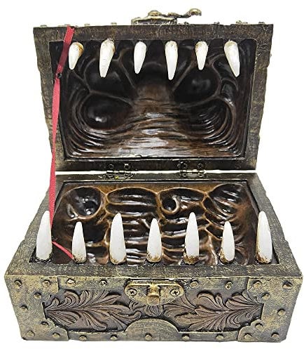 Grinning Gargoyle Poly Die Box - Leather and Metal Effect Mimic Chest - Container Holds up to 6 Sets of Polyhedral D&D Dice - Storage for D and D Dice set - Dungeons and Dragons DnD RPG Accessory Gift