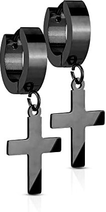Treuheld® Eckige Creolen Ohrringe mit Kreuz-Anhänger | 4 Farben [02.] - schwarz