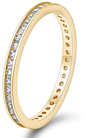 Titaniumcentral Eternity Ring Damen Zirkonia Vorsteckring Schmal Ewigkeitsringe Verlobungsringe Eheringe Memoire Ringe 2.5mm (Gelbgold,53 (16.9))