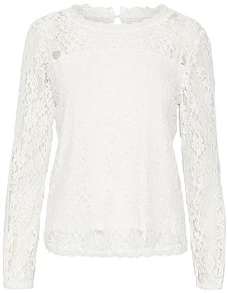 Cream Kurzarm-Bluse CRKit Damen Bluse Elegant Spitzen Rundhals Langarm Spitzenbluse S, Snow White