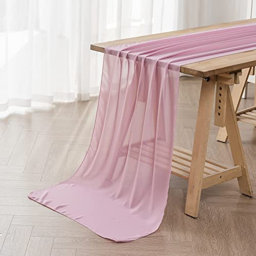 6 x 3 m Chiffon-Tischläufer, 35,6 x 274,4 cm, durchsichtig, romantisch, für Hochzeit, Geburtstag, Party, Brautparty, Outdoor-Dekoration, Altrosa