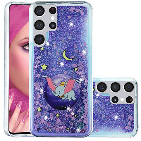 IMEIKONST Glitzer Hülle für Samsung Galaxy S23 Ultra, Airbag Fallschutz Treibsand Pailletten Stoßfest Handyhülle klar TPU Bumper Silikon Schutzhülle Case für Samsung S23 Ultra. Bling Purple Dumbo XY1