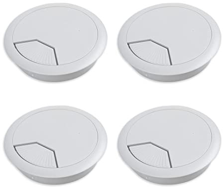 LEEQ Lot de 4 cache-câbles ronds de 60 mm pour organiseurs de câbles encastrés sur les bureaux pour meubles Cache-câbles en métal brossé blanc