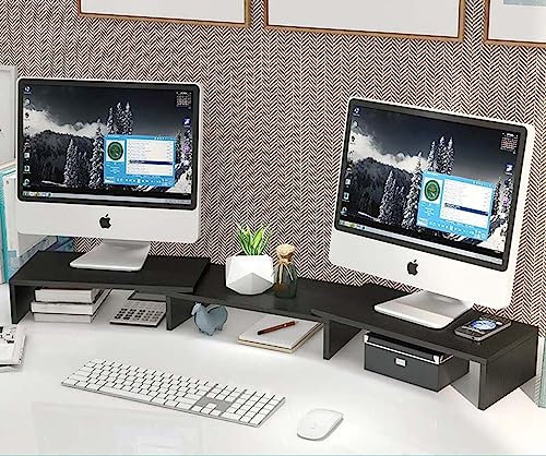 Wbeian Dual Monitor Stand for 2 Monitors, 3 Shelf Adjustable Length and Angle, PC Laptop Computer Screen Riser Max 1175mm Length, Home Office Supplies, Desk Organzier