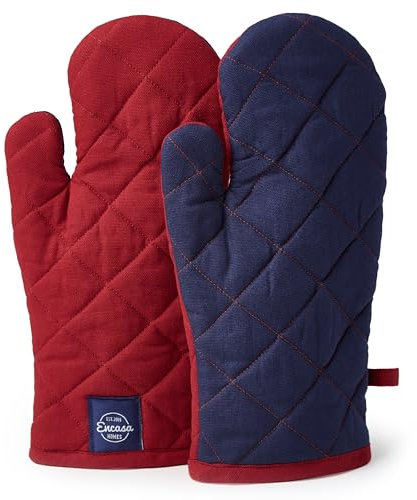 Encasa XO Extralange 17x29 cm Backofen-Mikrowellen-Handschuhe Handschuhe (2 Stück) für die Küche - Silikon-Silber hitzebeständig - schützt die Hände vor heißer Ausrüstung - Red
