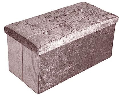 INSAFIANS Storage box Foldable Ottoman Seat Toy Storage Box Foot Stool bench home stool (Pink, Bench - Crushed Velvet)