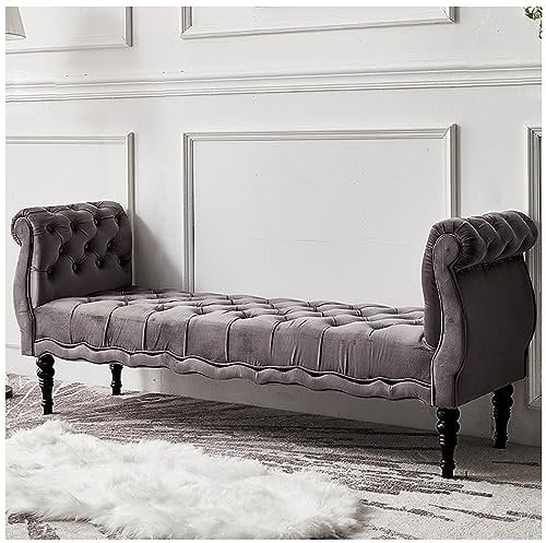 ZORZA 160cm Luxus Sitzbank Polsterbank mit Armlehnen Bettbank, Schuhbank, Samtartiges Polyester Gummiholz, Gepolsterte SitzBank,A
