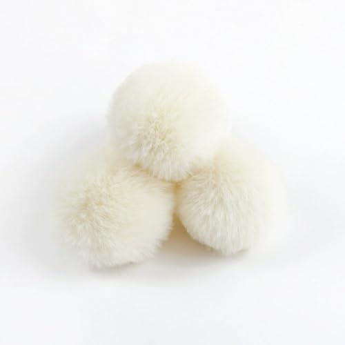 20 Stück Fellbommel Pompon Kunstfell Pompon 5cm Künstliche Fellbommel für StrickMützen und Beanies Taschenanhänger Schlüsselanhänger Anhängern Basteln Waschbär Haarkugel Anhänger DIY-Beige Weiße