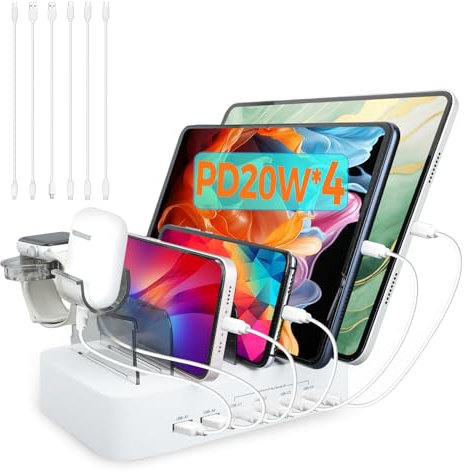 USB C Charging Station for Multiple Devices Apple,100W 4 PD and 2 USB Charger Stations Compatible with Apple iPhone iPad and Android Phone and Tablet,Type C Multi Charging Station