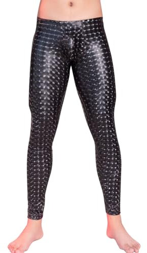 RUMAOZIA Leggings da uomo in pelle, realizzati in Germania, in pelle nera opaca, effetto pelle, aderenti, Meggings look bagnato, leggings in lattice, leggings laccati, argento, Taglia unica