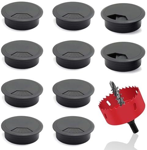 laeeyin 10 Stück kabeldurchführung Schreibtisch kabeldurchführung mit Lochsäge 60mm Schreibtisch kabeldurchführung Runde Kabeleinführung für Desktop-Büroarbeitsplatten schwarz