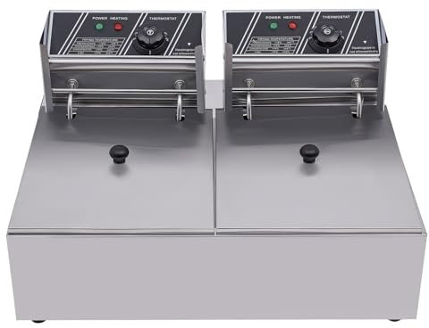 Freidora doble de acero inoxidable con depósito de aceite extraíble, temperatura regulable con función de zona fría y nivel de calor ajustable, 2 x 6 litros (2 x 2500 W)