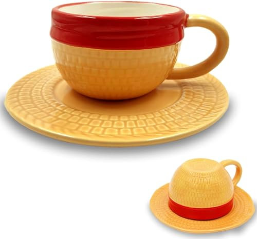 FIYSON One Piece Mug - Luffy Straw Hat Coffee Cup, Handmade Ceramic Tea Cup, Milk Cup, Gift for Christmas, Birthday, Anniversary, Anime Fan, 300 ml (Style 1)